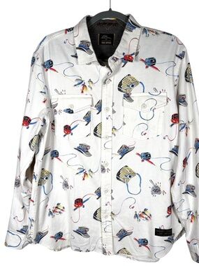 L.L.Bean X Todd Snyder Shirt Mens L Fly Fishing Reel Print Long Sleeve Flannel
